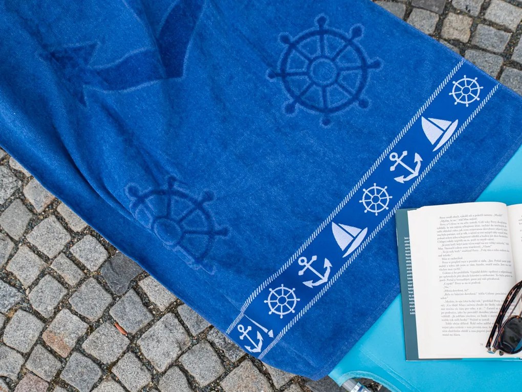 HORGONY és KORMÁNYLAPÁT kék strandtörölköző