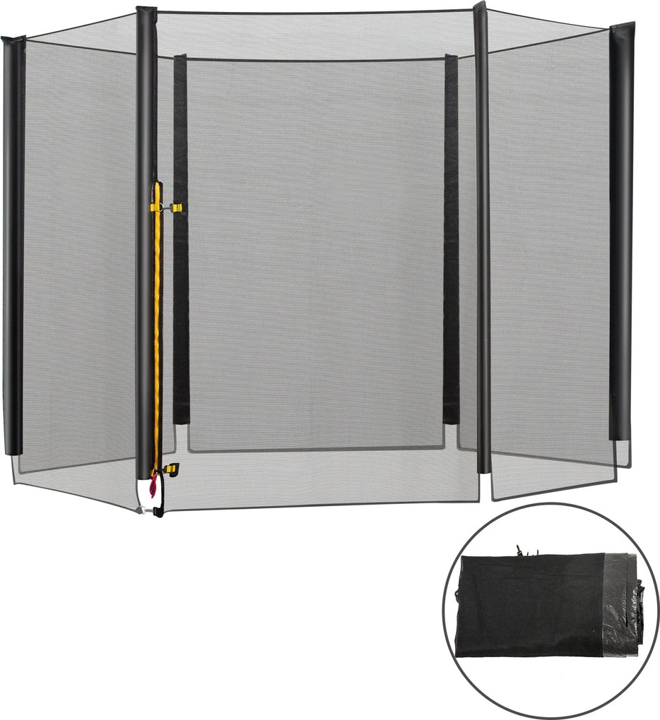 HOMCOM Pótbiztonsági Háló Ø305 cm Kerek Trambulinhoz Cipzáras Ajtóval 6 Egyenes Rúddal Ø305x180 cm Fekete | Aosom