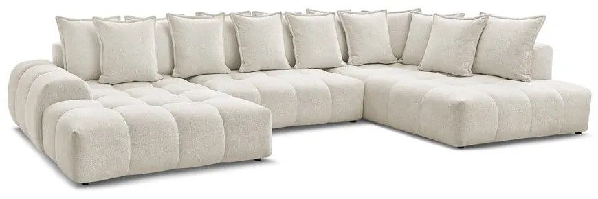 Fehér zsenília kinyitható-tárolóhelyes sarokkanapé (jobb oldali-U alakú) Everest – Bobochic Paris