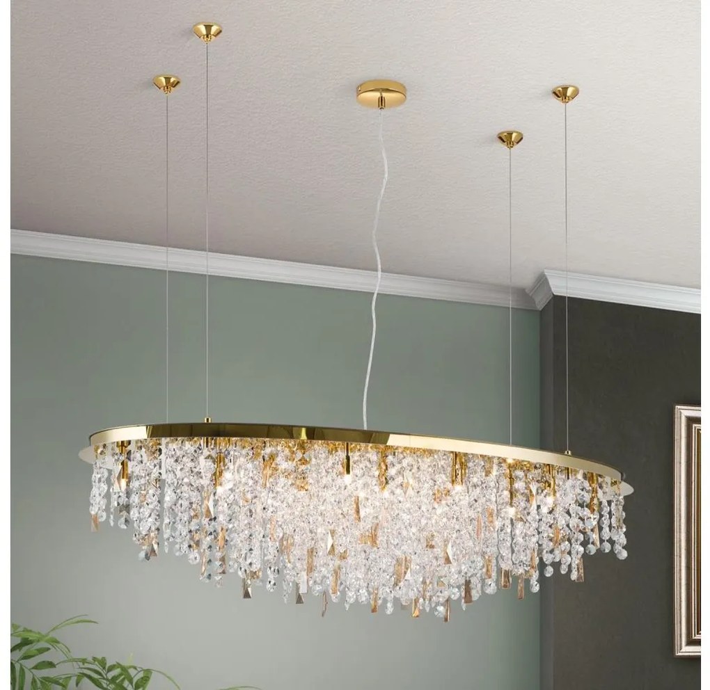 Orion - Kristály csillár zsinóron CRYSTALRIVER 21xG9/40W/230V arany