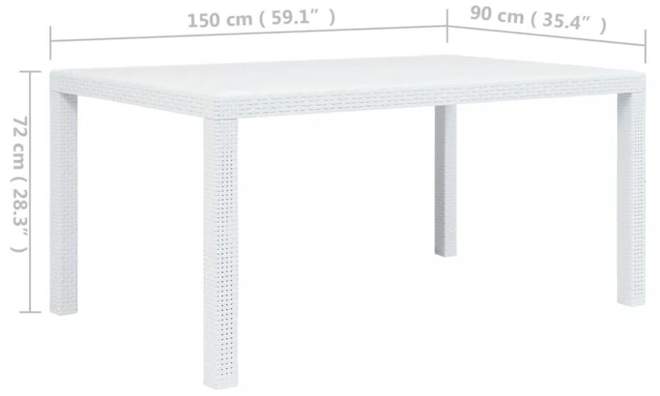 fehér rattan hatású műanyag kerti asztal 150 x 90 x 72 cm