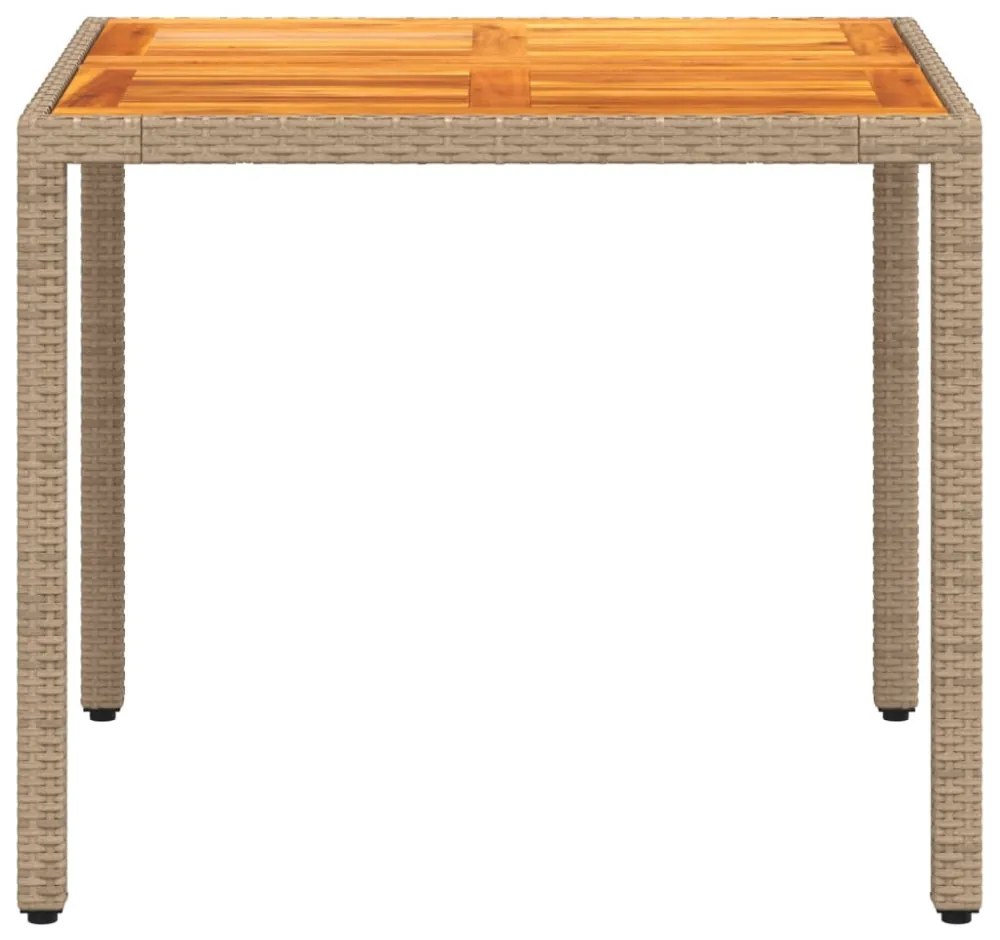 bézs polyrattan és akácfa kerti asztal 90 x 90 x 75 cm