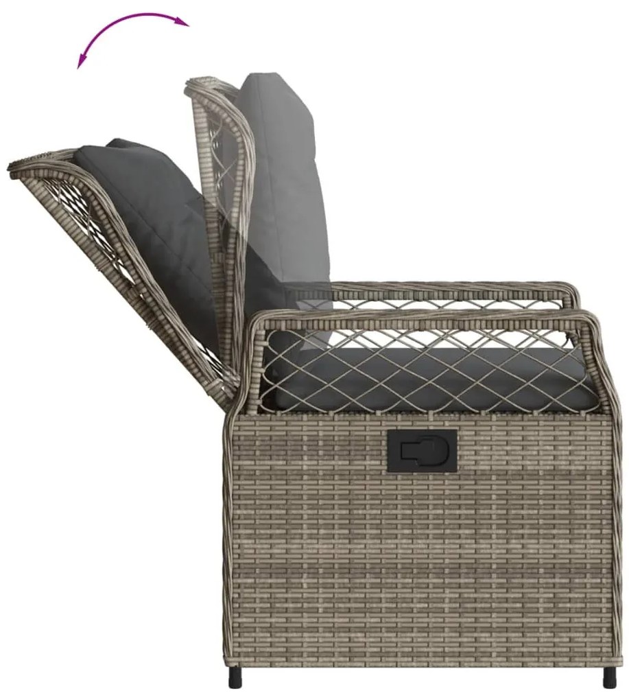 3 részes szürke polyrattan kerti étkezőgarnitúra párnával