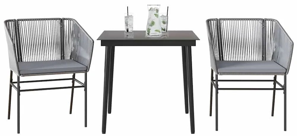 3 részes szürke polyrattan üveg kerti étkezőgarnitúra párnával
