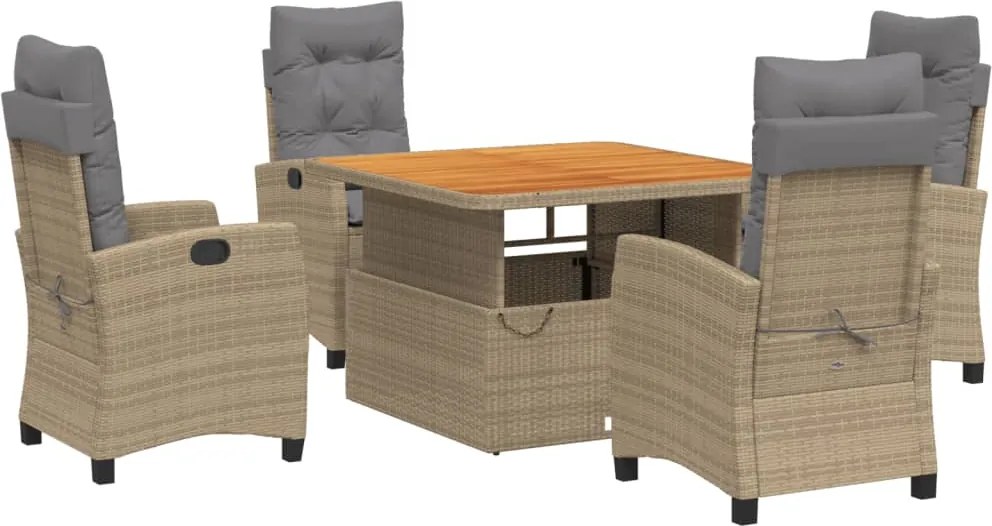 vidaXL 5 részes bézs polyrattan kerti étkezőgarnitúra párnákkal