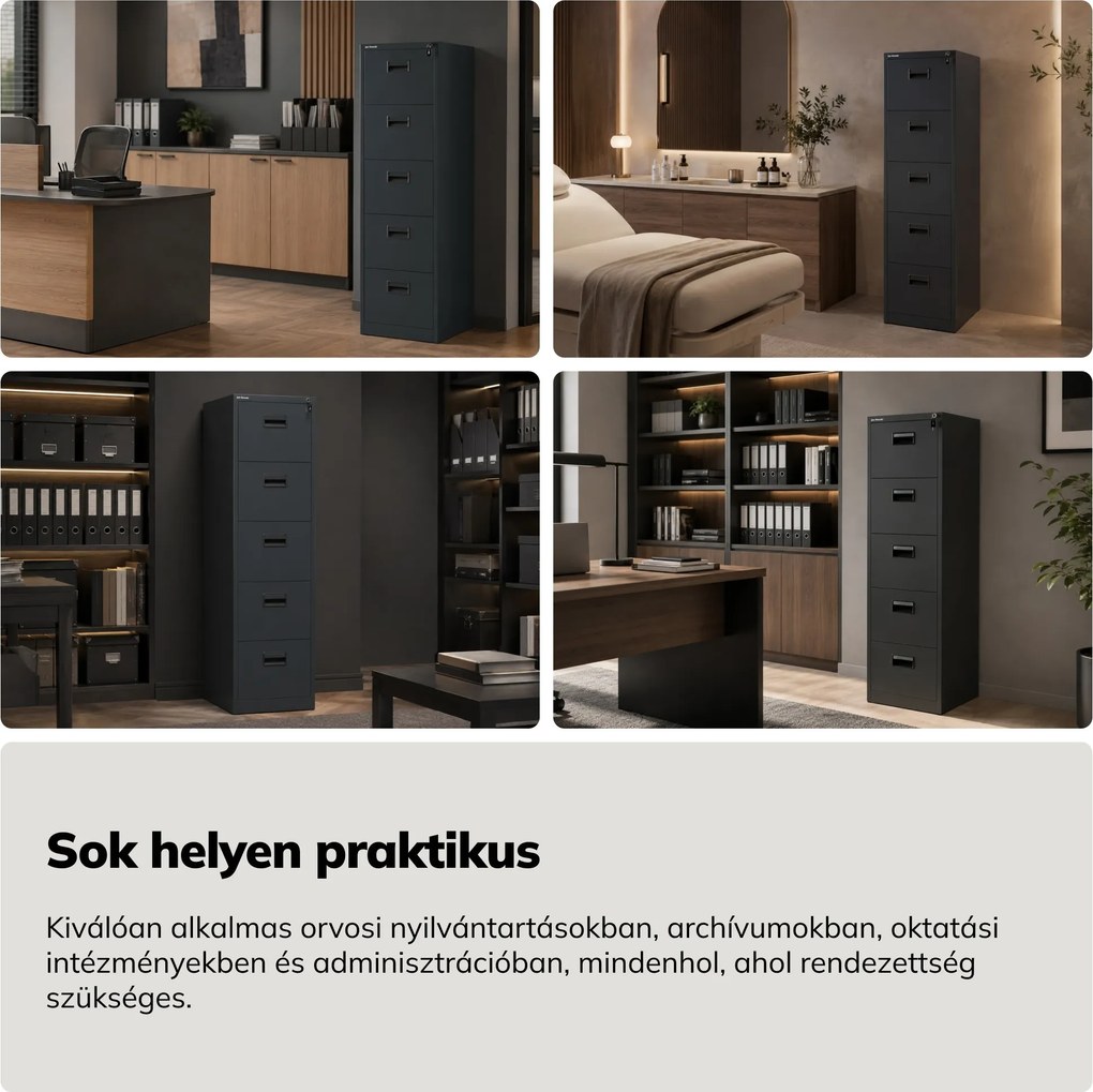 Fém kartotékszekrény antracit: SARA V5, 460 x 1625,5 x 600 mm