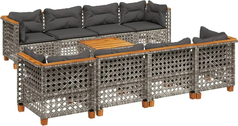 vidaXL 9 részes szürke polyrattan kerti ülőgarnitúra párnákkal