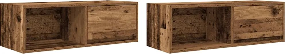 vidaXL 2 db antik fa szerelt fa fali TV-szekrény 80x31x25,5 cm
