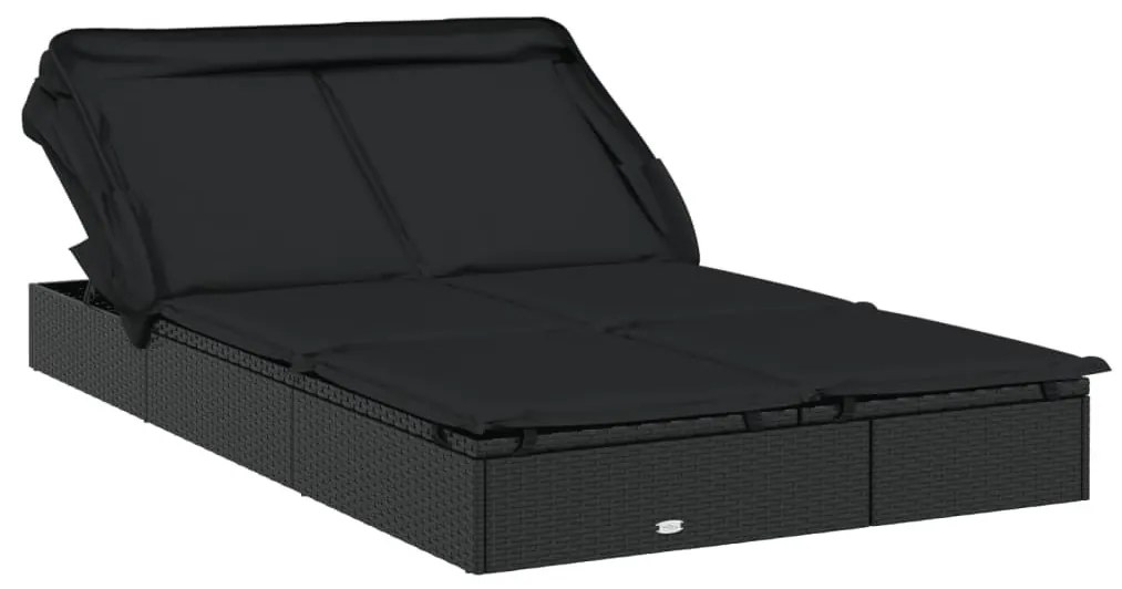 2 személyes fekete polyrattan napágy tetővel 213 x 118 x 97 cm
