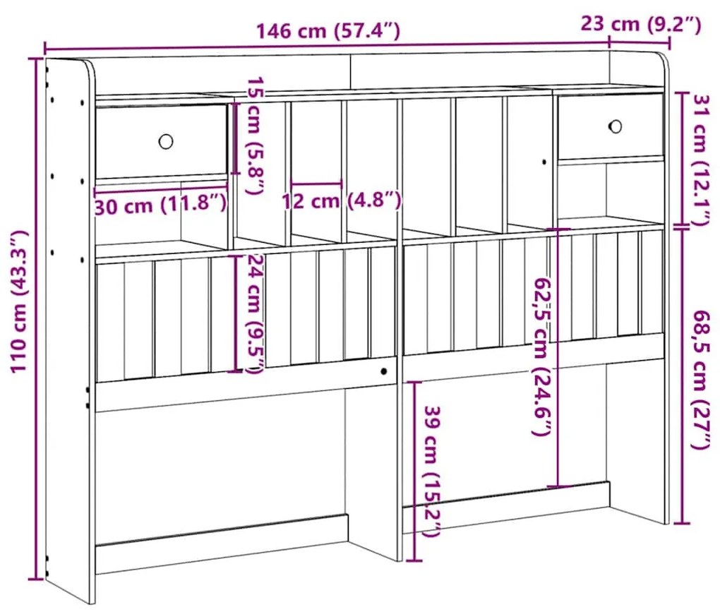 viaszbarna tömör fenyőfa fejtámla tárolóval 140 cm