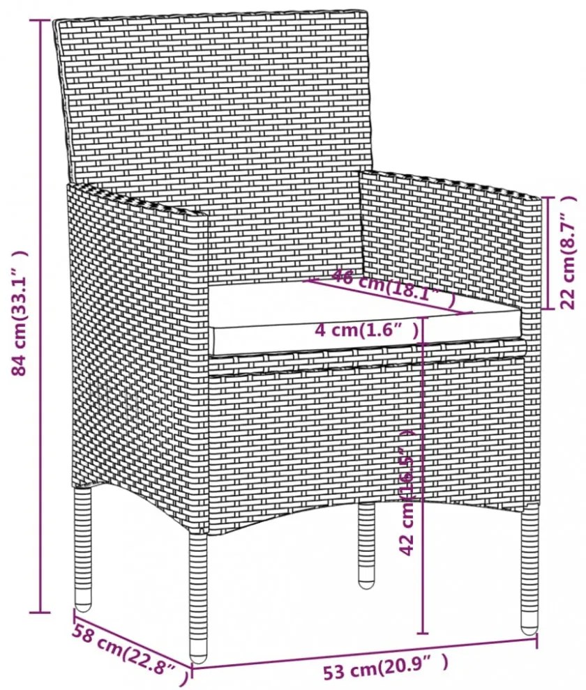 5 részes szürke polyrattan/tömör akácfa kerti étkezőgarnitúra