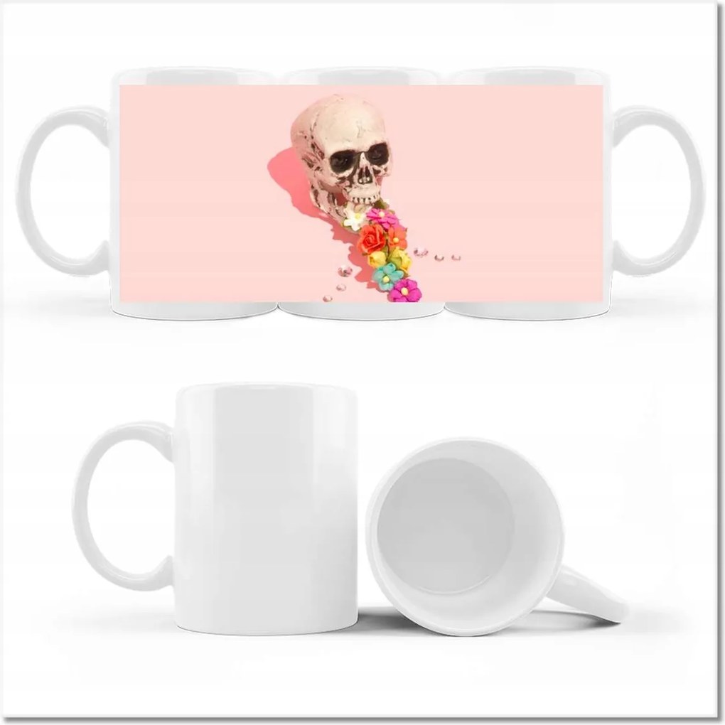 Fotó bögre Koponya virágokkal