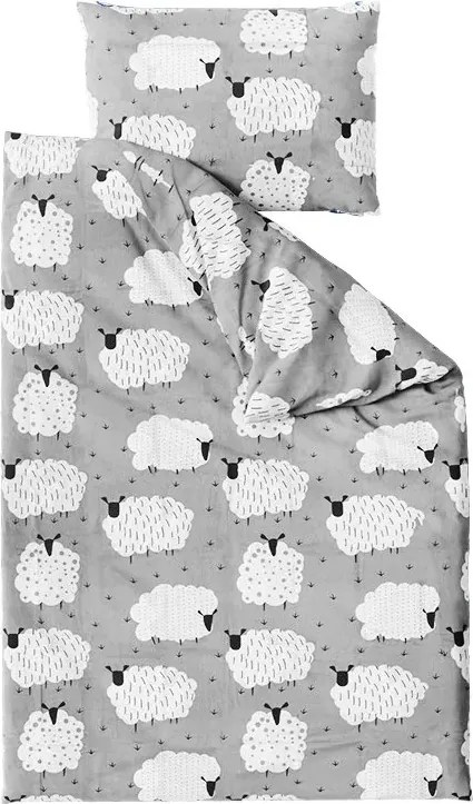 Krepp ágyneműhuzat készlet WHITE SHEEPS POLY szürke + Jersey gumis lepedő 90 x 200 cm szürke, egyszemélyes