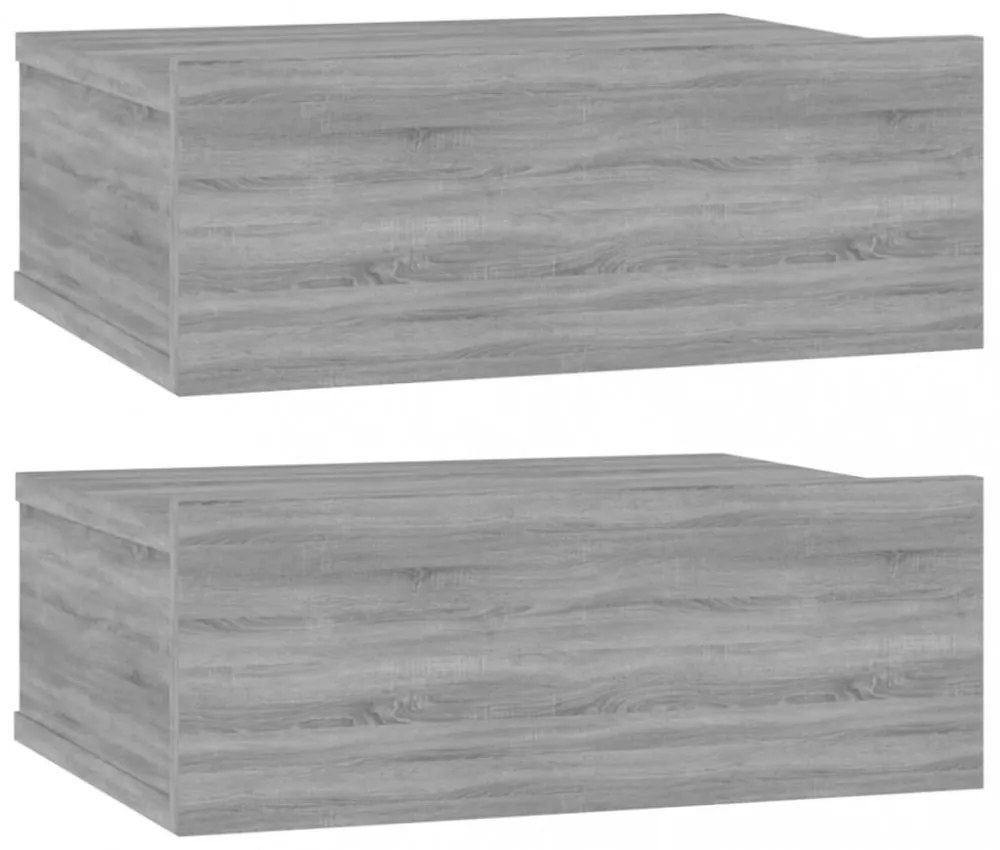 2 db szürke-sonoma szerelt fa függő éjjeliszekrény 40x30x15 cm