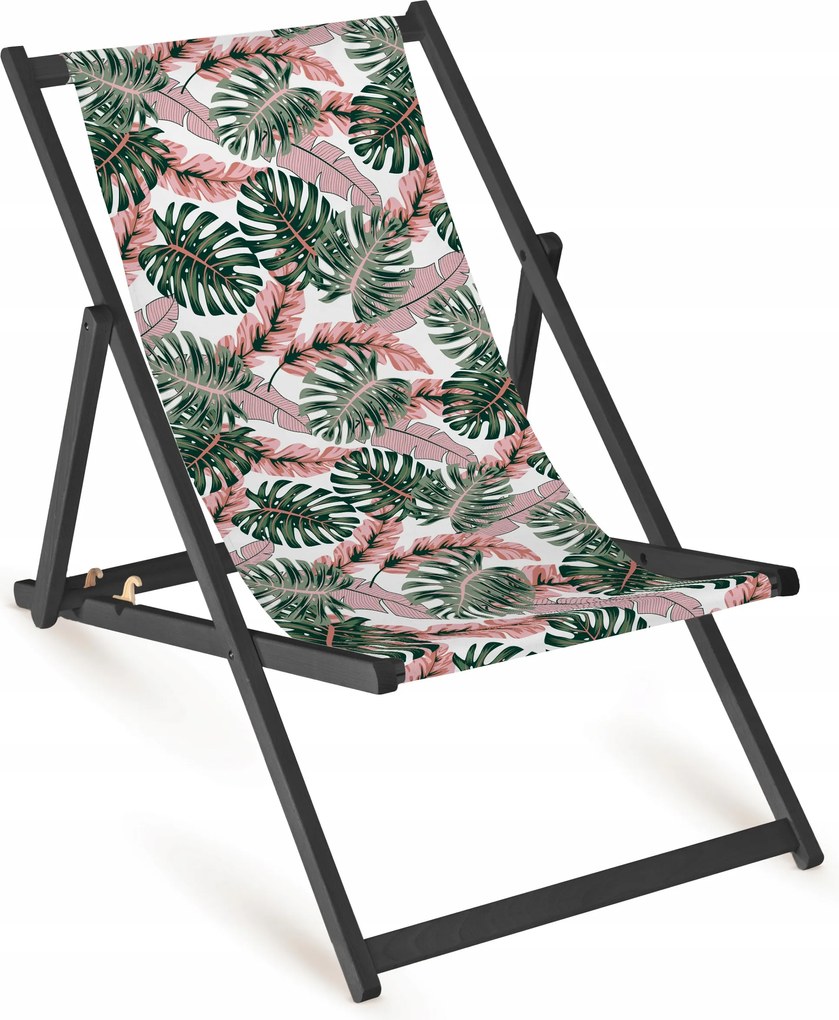 Strand Napozóágy Fullprint Rózsaszín Monstera Összecsukható Fa Kerti Napozóágy