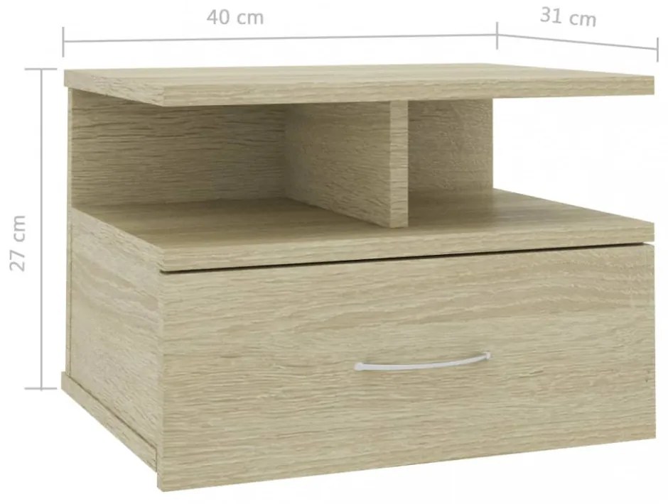 2 db sonoma tölgy szerelt fa lebegő éjjeliszekrény 40x31x27 cm