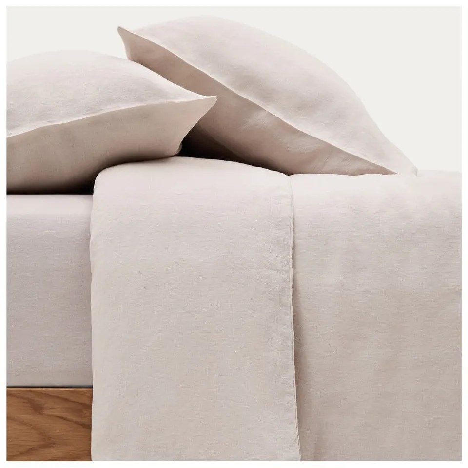 Szürkésbézs kétszemélyes hosszabbított lenkeverék ágyneműhuzat 260x240 cm Simmel – Kave Home