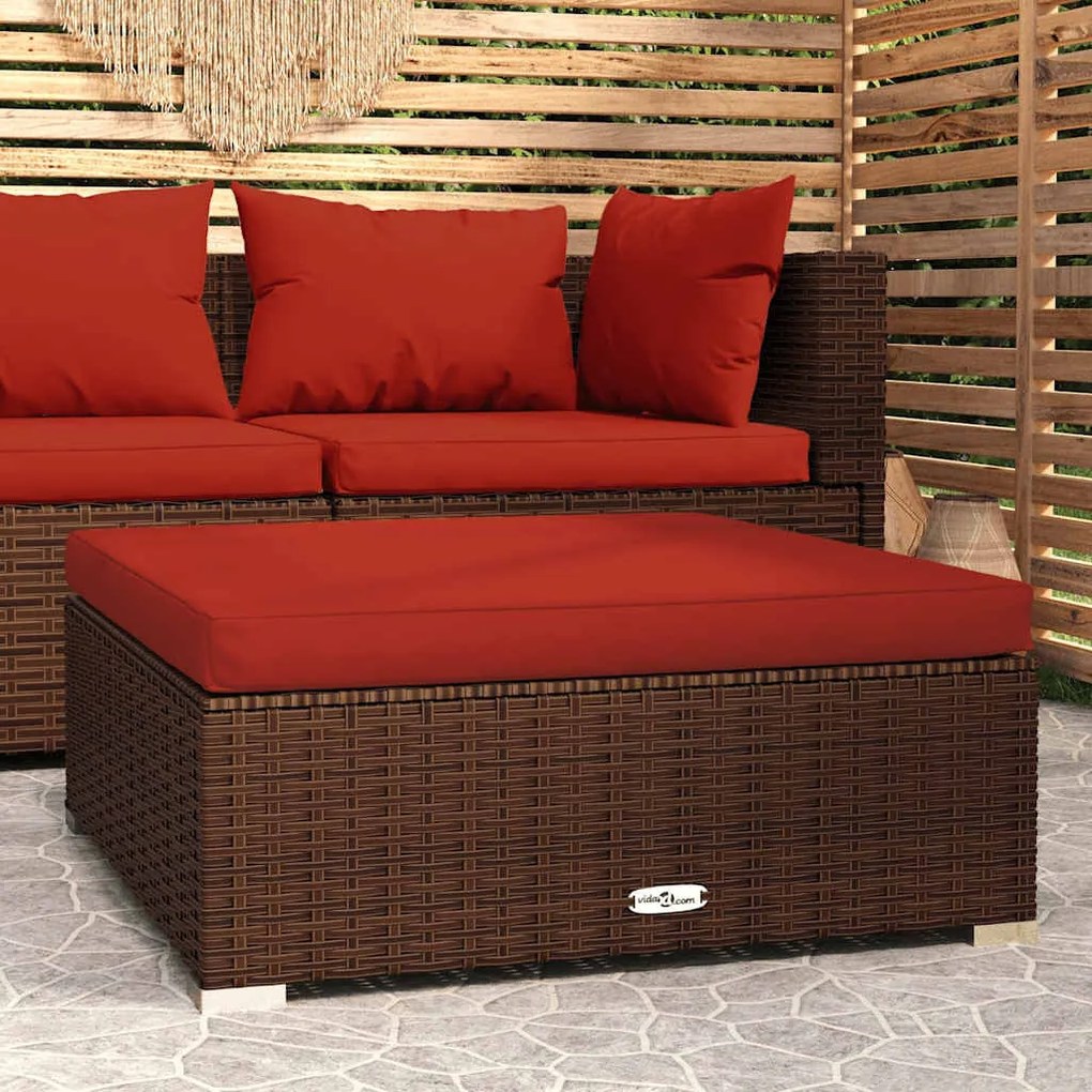 Barna polyrattan kerti lábtartó párnával 70 x 70 x 30 cm