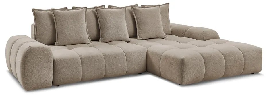 Szürkésbarna zsenília kinyitható-tárolóhelyes sarokkanapé (jobb oldali-heverő résszel) Everest – Bobochic Paris