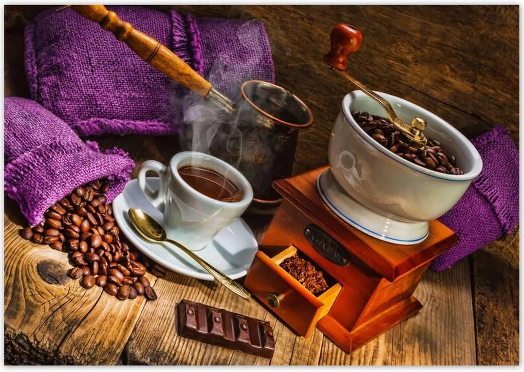 Poszterek 100x70 Lila kávés zsákok