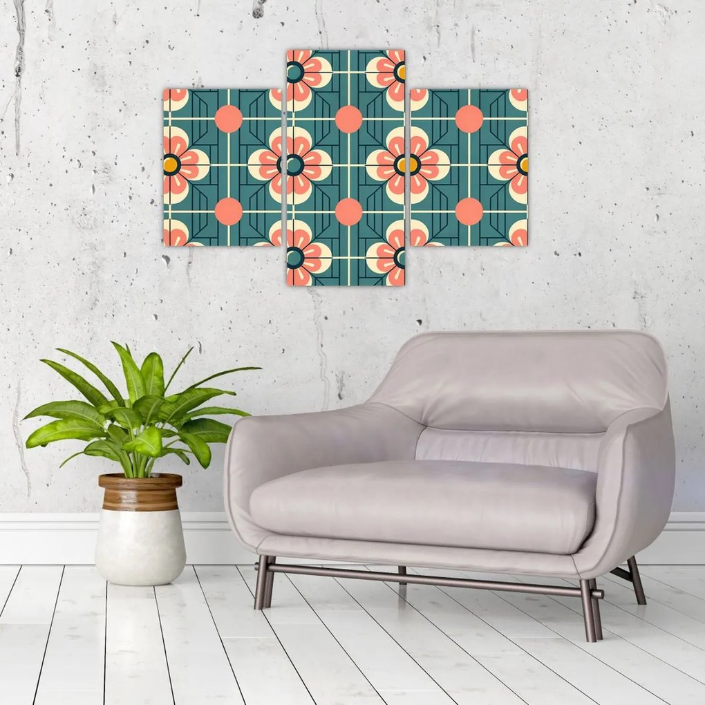 Kép - Retro virágminta (90x60 cm)