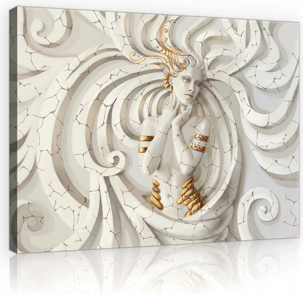 Vászonkép 70x50 Arany Medúza kő háttérrel Mitológiai akcentus otthonra