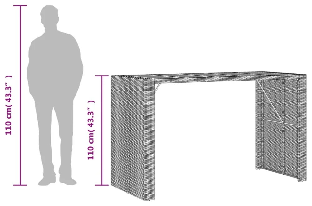 fekete polyrattan kerti bárasztal akácfa lappal 185x80x110 cm