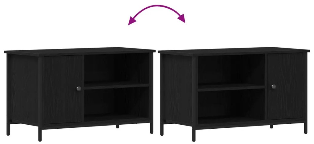 TV Szekrény Fekete Tölgy 80x40x50 cm Mérnöki Fa és Acél
