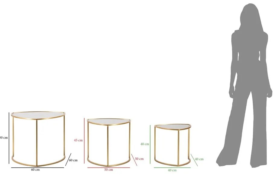 Aranyszínű kerek dohányzóasztal szett üveg asztallappal, 3 db-os ø 60 cm Triangle – Mauro Ferretti