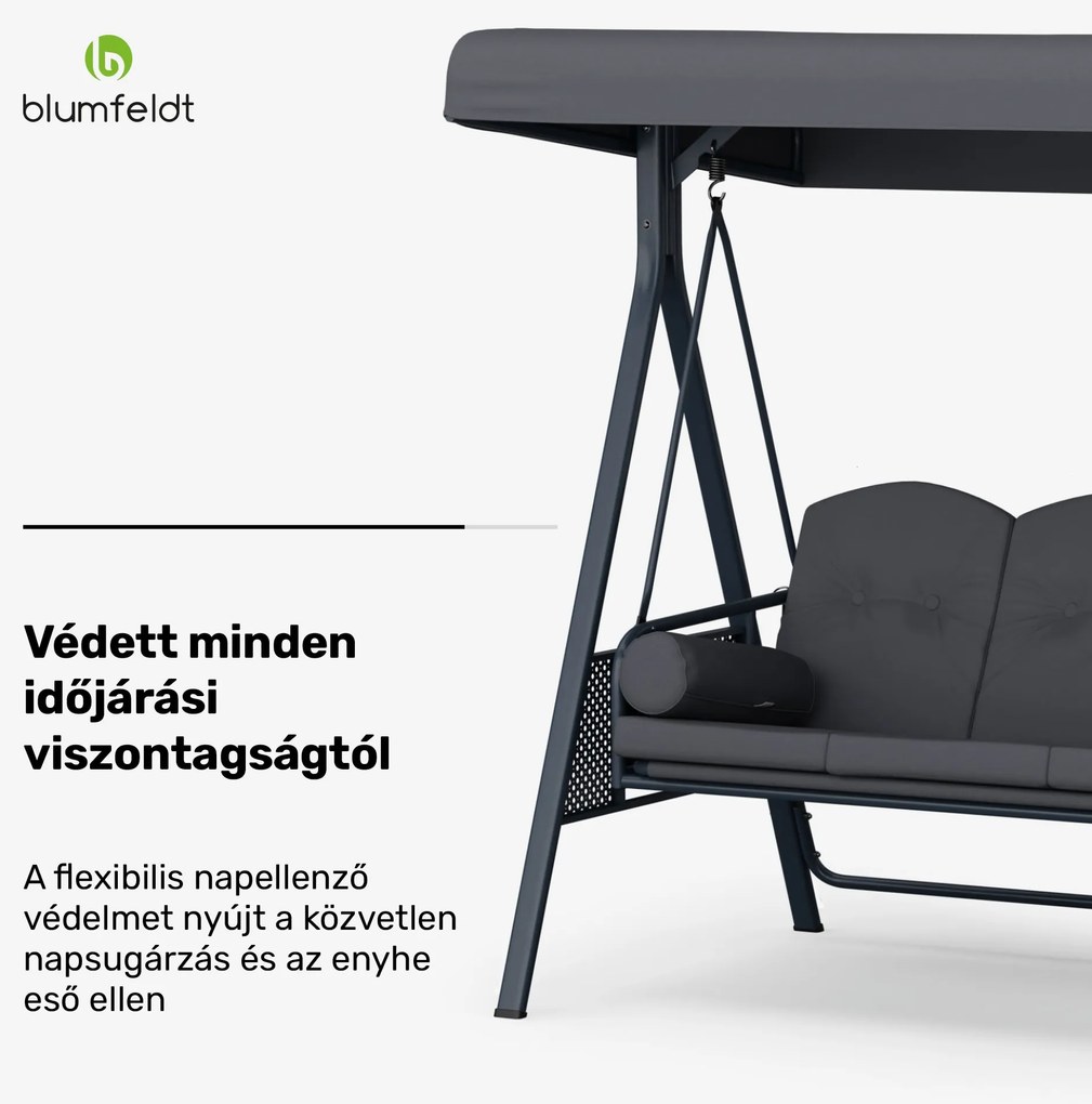 Blumfeldt GranSway, hollywoodi hinta, 3 üléses, egyénileg állítható, porszórt acél, időjárásálló