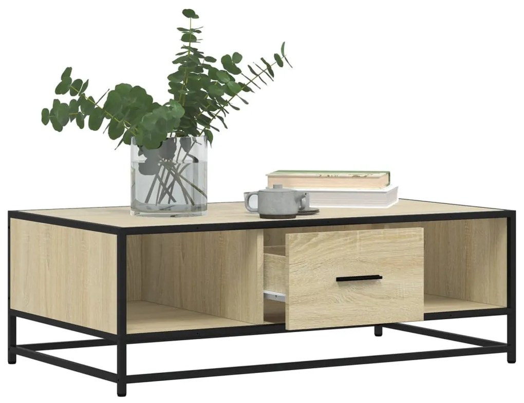 Sonoma tölgy szerelt fa és fém dohányzóasztal 100 x 57 x 35 cm