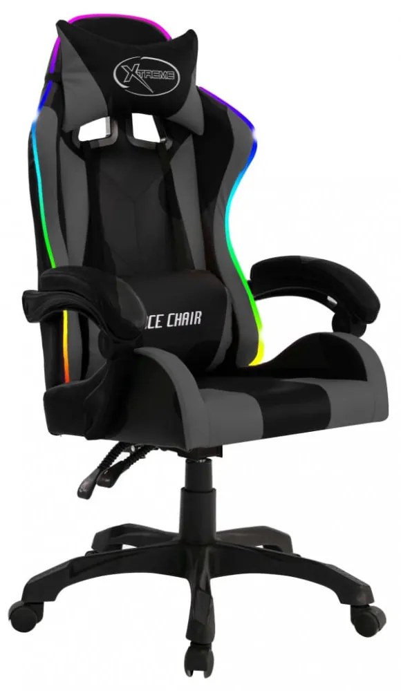 szürke és fekete műbőr versenyszék RGB LED-világítással