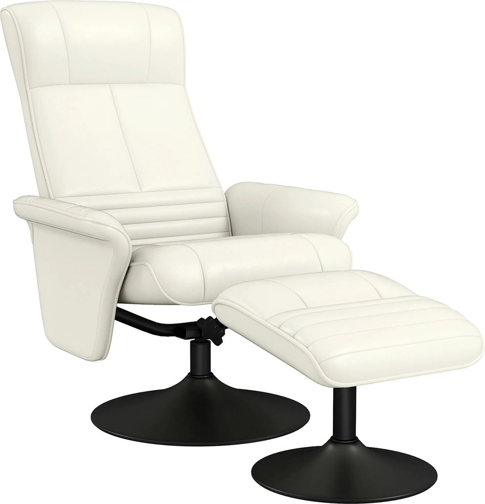 HOMCOM Dönthető Szék Lábpihentetővel, 360°-ban Forgó TV Szék Döntési Funkcióval, Párnázott TV Szék Mikroszálas Megjelenésben Nappalihoz, Krémfehér | A