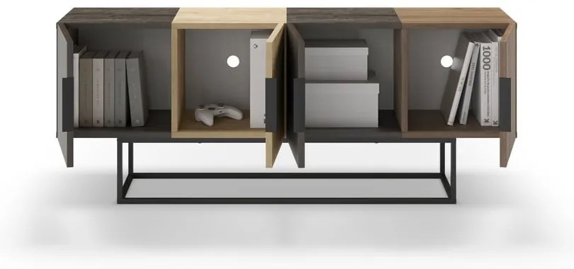 Barna-natúr színű TV-állvány tölgyfa dekorral 140x55 cm Titan – Marckeric