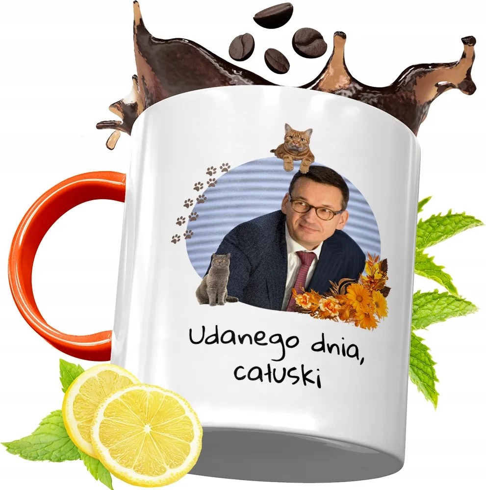 Narancssárga Bögre Mateusz Morawiecki Ajándék fényképes nyomtatással