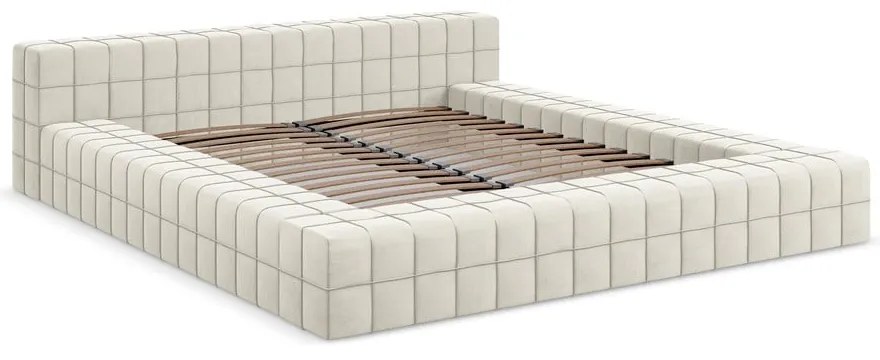 Krémszínű kárpitozott franciaágy ágyráccsal 140x200 cm Akela – Makamii