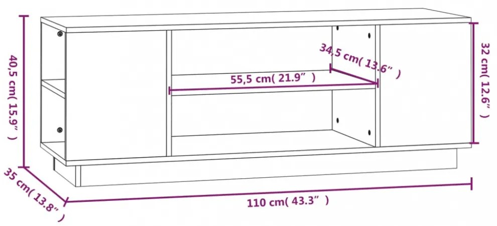 fekete tömör fenyőfa TV-szekrény 110x35x40,5 cm