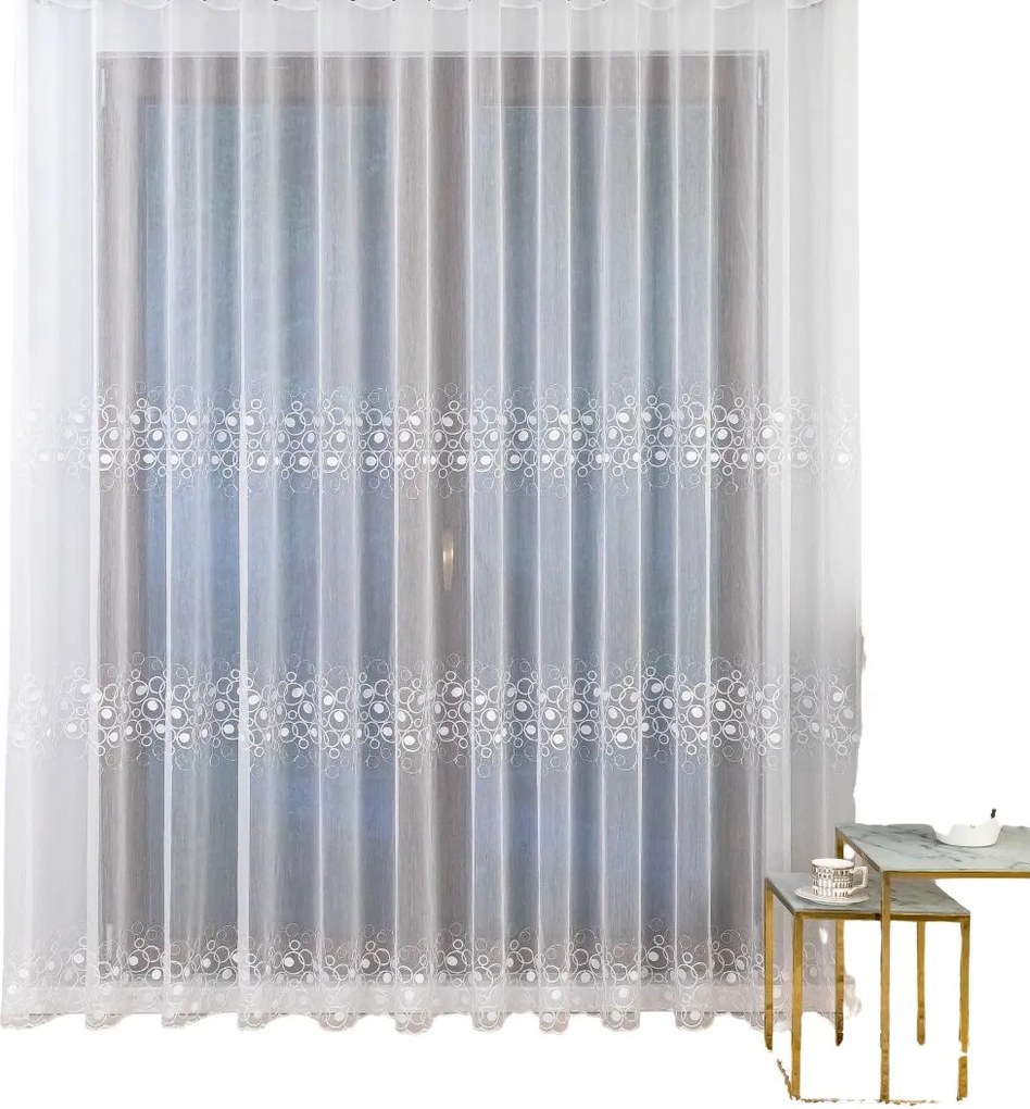 Hímzett függöny fehér – elegáns ráncoló szalagfüggöny 450X220