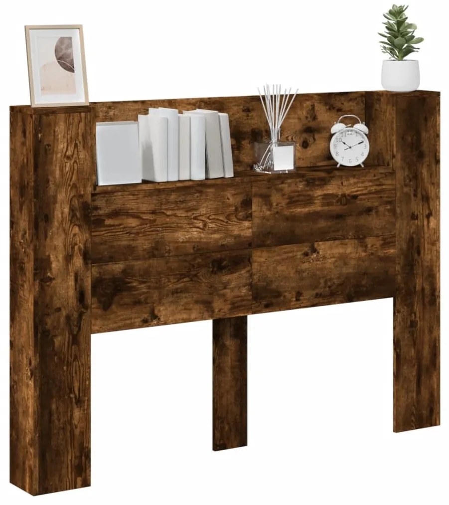 füstös tölgy színű áthidalószekrény LED-ekkel 140x16,5x103,5 cm