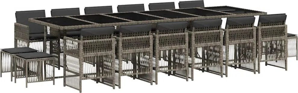 vidaXL 17 részes szürke polyrattan kerti étkezőgarnitúra párnával
