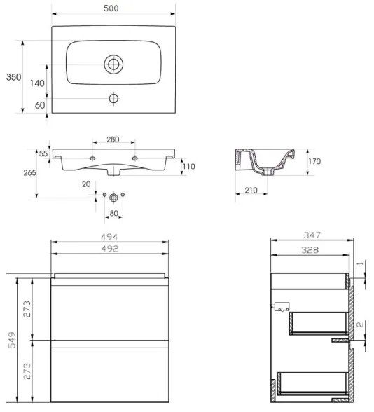 Cersanit S801-229-DSM - MODUO SLIM falra szerelhető fürdőszobaszekrény mosdóval, fehér