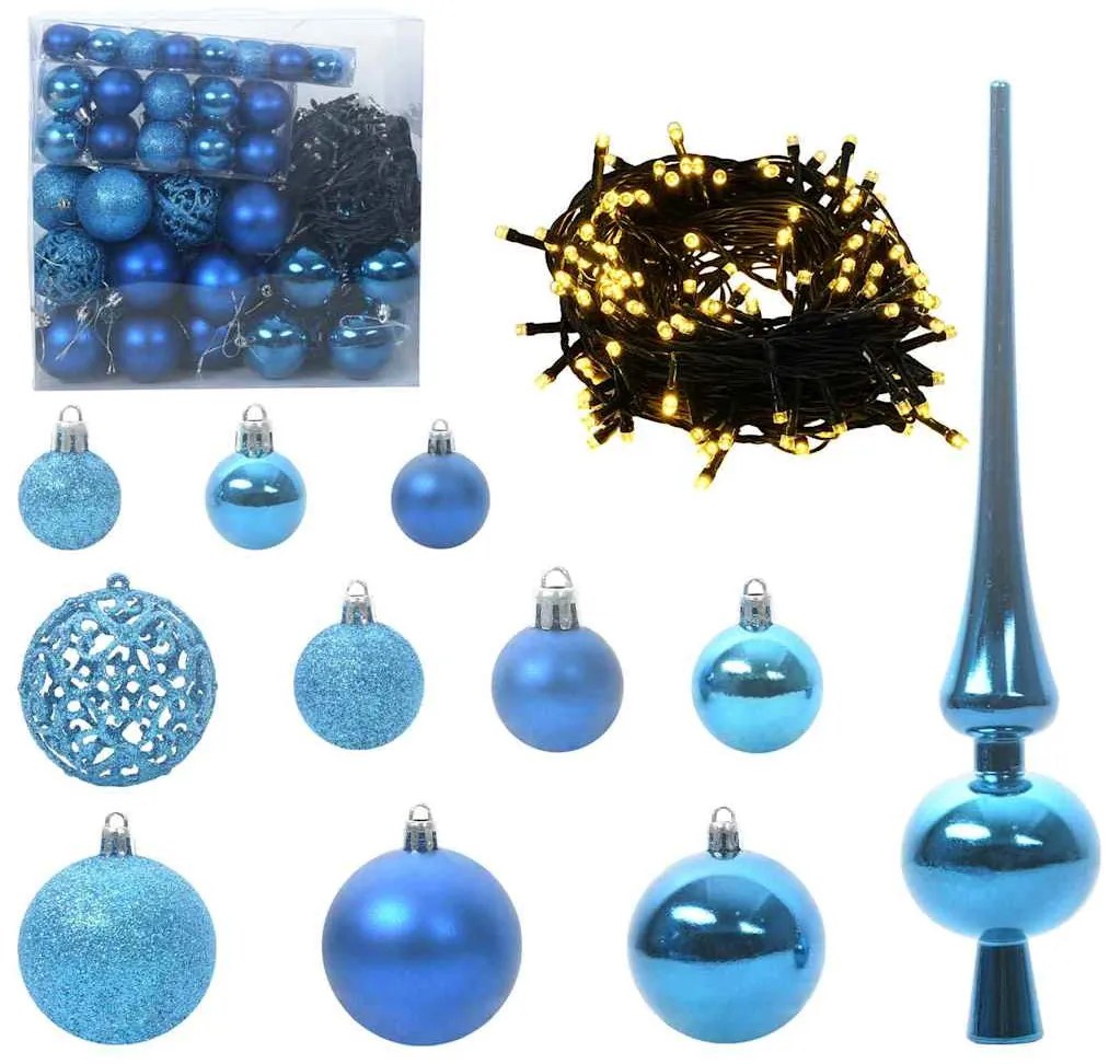 Műfenyő világítással és dísz készlettel Zöld 210 cm PET