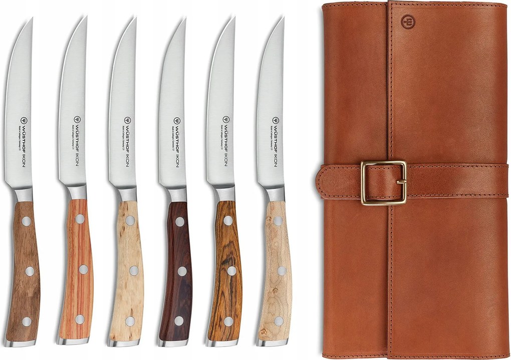 Wusthof Ikon 6 db-os 12 cm-es steak kés készlet bőrtáskában