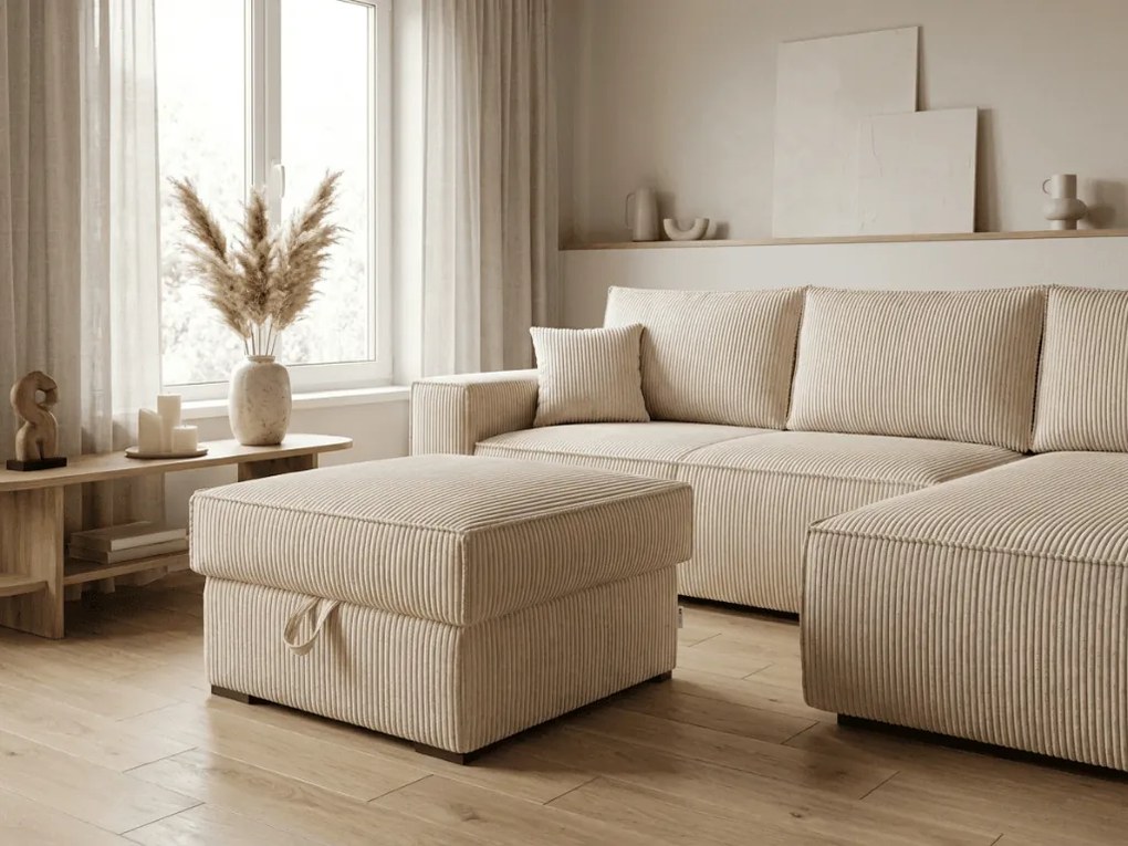 Krém színű SMART COSARO tároló puff 65x65 cm