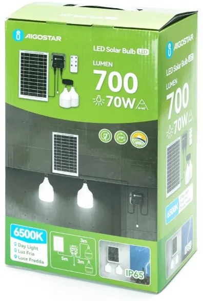 Aigostar - napelemes LED csillár, 2×LED, 35 W, 12 V, 6000 mAh, 6500 K, Ø 10 cm