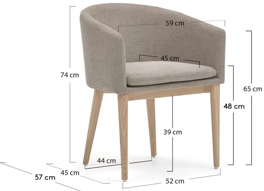 Bézs kárpitozott karfás étkezőfotel Harlan – Kave Home