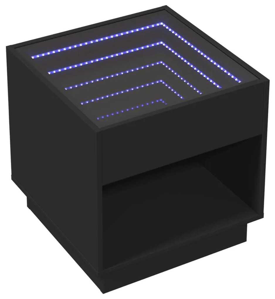 fekete végtelen hatású LED-es dohányzóasztal 50 x 50 x 50 cm