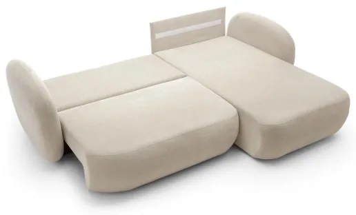 OLBIA jobbos, L-alakú, kihúzható sarokkanapé tárolóval, bézs