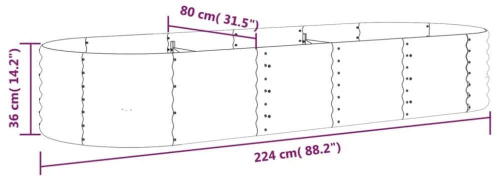 ezüstszínű horganyzott acél kerti magaságyás 224x80x36 cm
