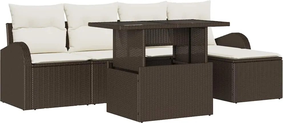 vidaXL Kerti Kanapé Szett párnával 6 pcs Barna polirattan